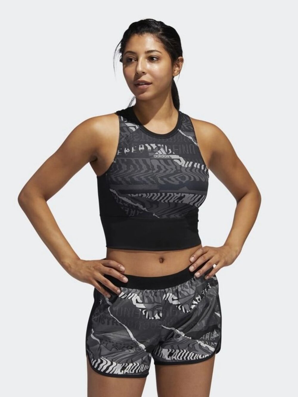 Adidas Own The Run City Clash Crop Top Black, Size S